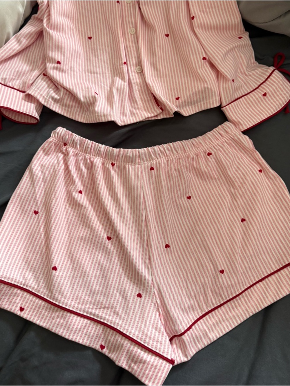 Auden Pink Striped Pajama Set with Red Heart Accents & shorts - Picture 11 of 15